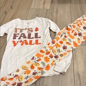 Place Cream and Orange Kids Pajama Set with Fall Graphics